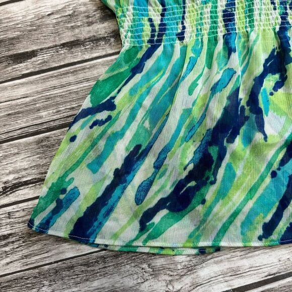 Willi Smith Women's Lightweight Sheet Blouse XL Extra Large Green Blue White Top - Picture 7 of 15